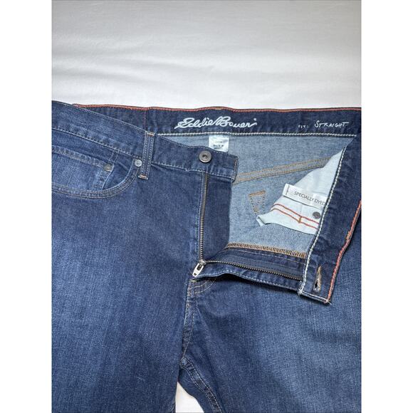 Eddie Bauer Mens Jeans 34X34 Dark Blue Denim Straight Mid Rise Stretch EUC - Picture 4 of 16